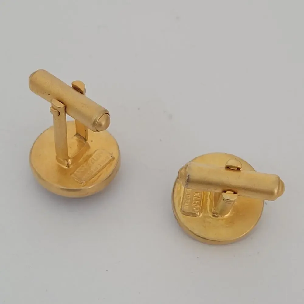 Anne Klein Gold Brown Cabochon Tone Cufflinks Vintage Round Retro Bullet